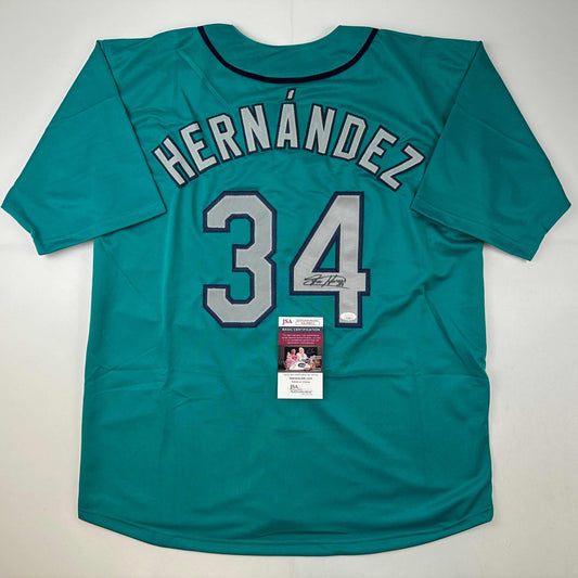 Autographed/Signed Felix Hernandez Seattle Teal Baseball Jersey JSA COA