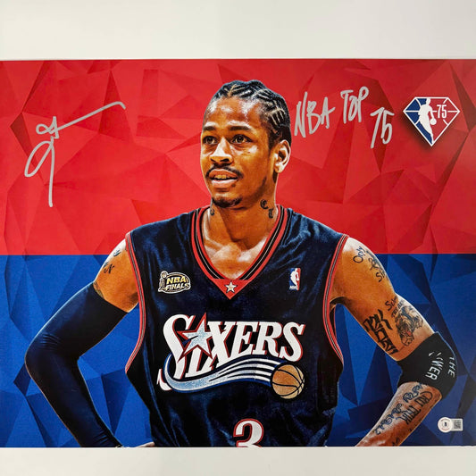 Autographed/Signed Allen Iverson "NBA Top 75" Philadelphia 76ers Sixers 16x20 Basketball Photo Beckett BAS COA