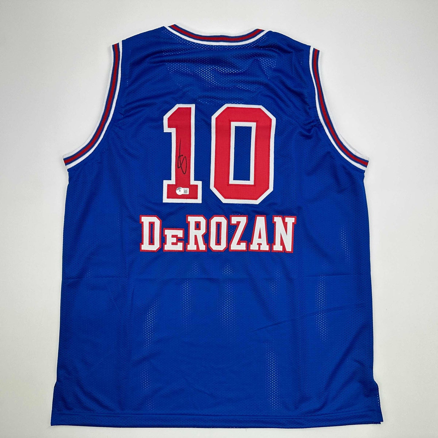 Autographed/Signed DeMar DeRozan Sacramento Blue Kansas City Retro Basketball Jersey Beckett BAS COA