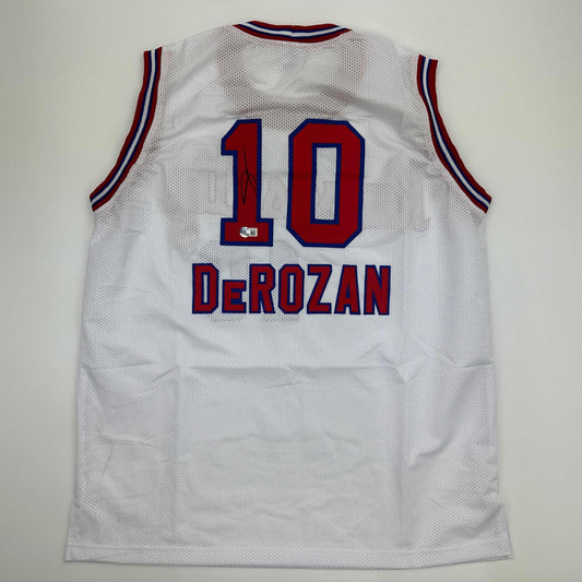 Autographed/Signed DeMar DeRozan Sacramento White Kansas City Retro Basketball Jersey Beckett BAS COA