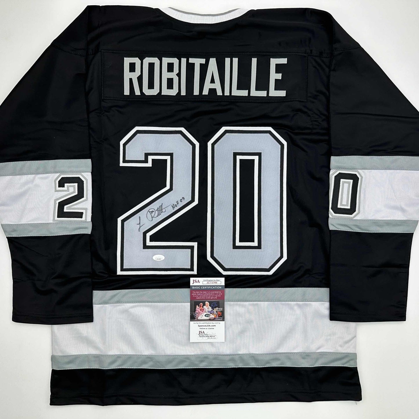 Autographed/Signed Luc Robitaille HOF 09 Los Angeles LA Black Hockey Jersey JSA COA