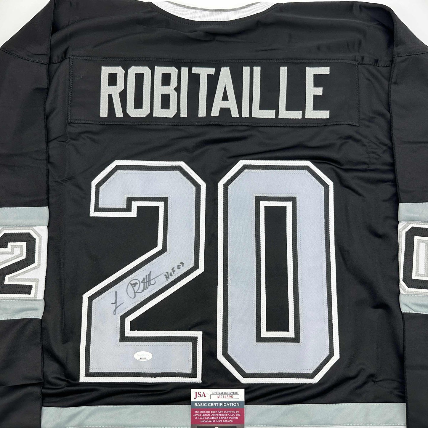 Autographed/Signed Luc Robitaille HOF 09 Los Angeles LA Black Hockey Jersey JSA COA