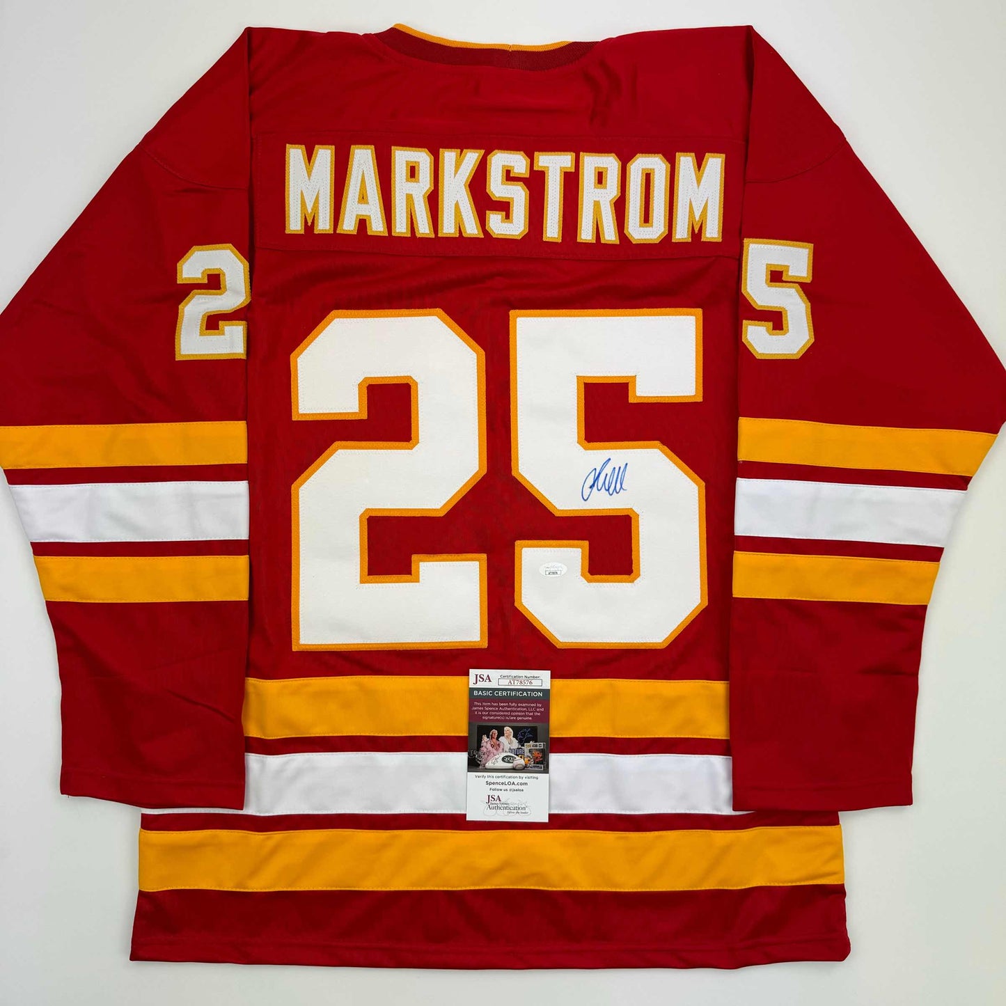 Autographed/Signed Jacob Markstrom Calgary Red Hockey Jersey JSA COA