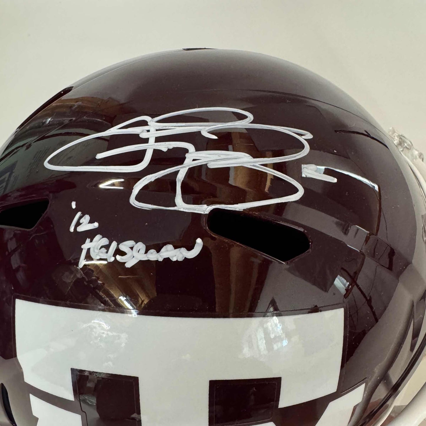 Autographed/Signed Johnny Manziel 12 Heisman Texas A&M Aggies Full Size FS F/S Replica College Football Helmet Beckett BAS COA