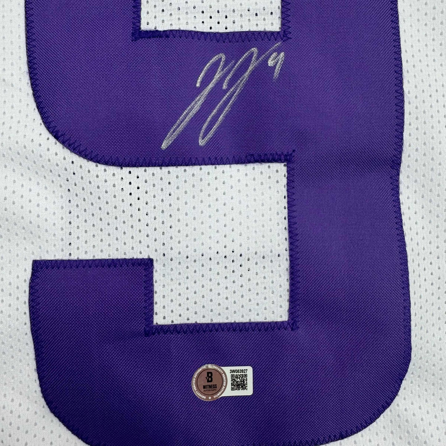 Autographed/Signed J.J. JJ McCarthy Minnesota White Football Jersey Beckett BAS COA