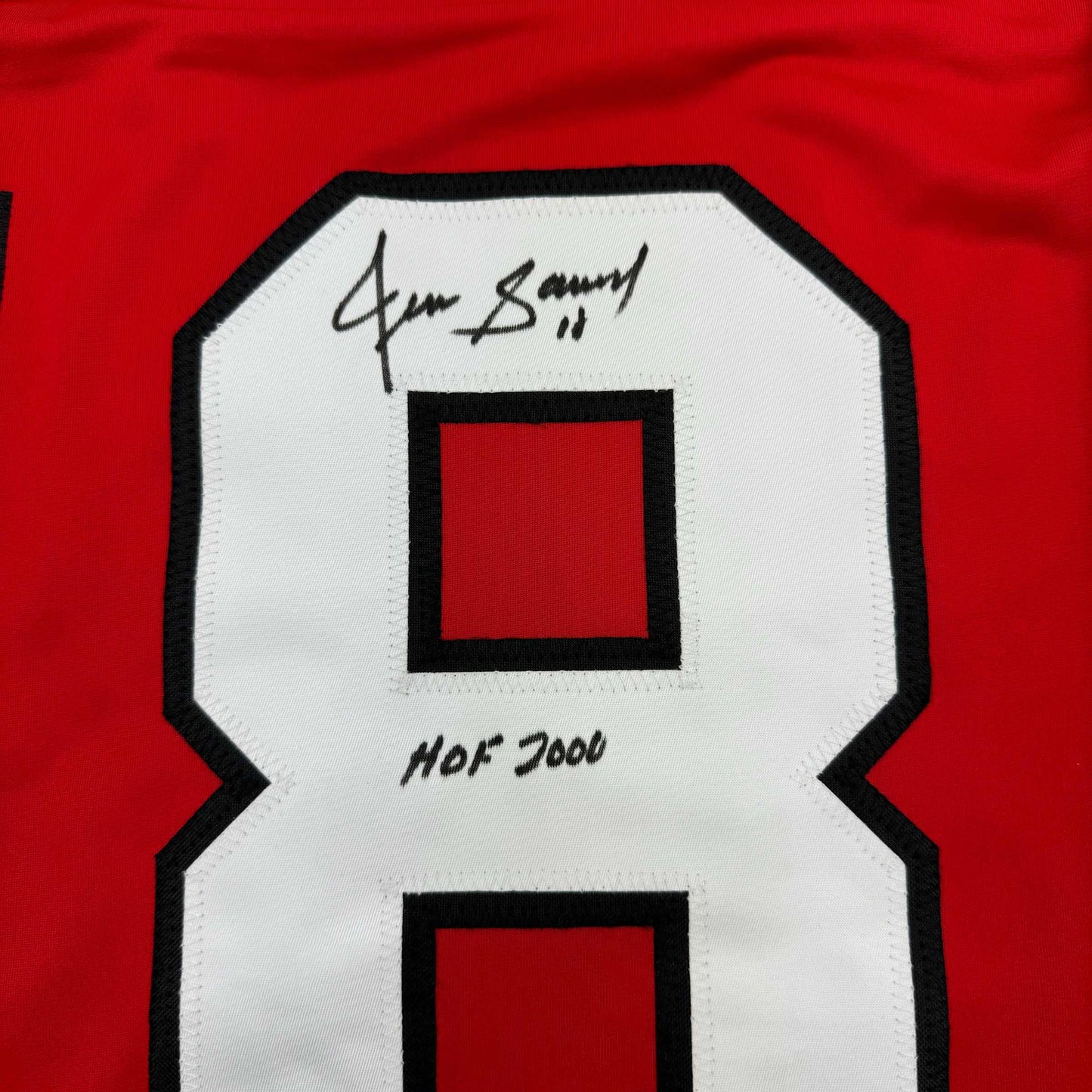 Framed Autographed/Signed Denis Savard HOF 2002 35x39 Chicago Red Hockey Jersey JSA COA