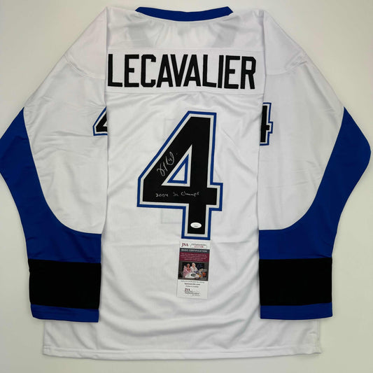 Autographed/Signed Vincent Lecavalier 2004 SC Champs Tampa Bay White Hockey Jersey JSA COA