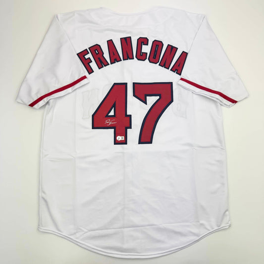 Autographed/Signed Terry Francona Boston White Baseball Jersey Beckett BAS COA