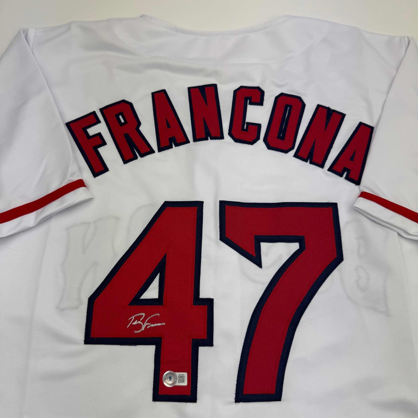 Autographed/Signed Terry Francona Boston White Baseball Jersey Beckett BAS COA