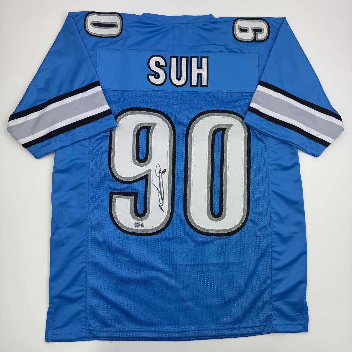 Autographed/Signed Ndamukong Suh Detroit Blue Football Jersey Beckett BAS COA