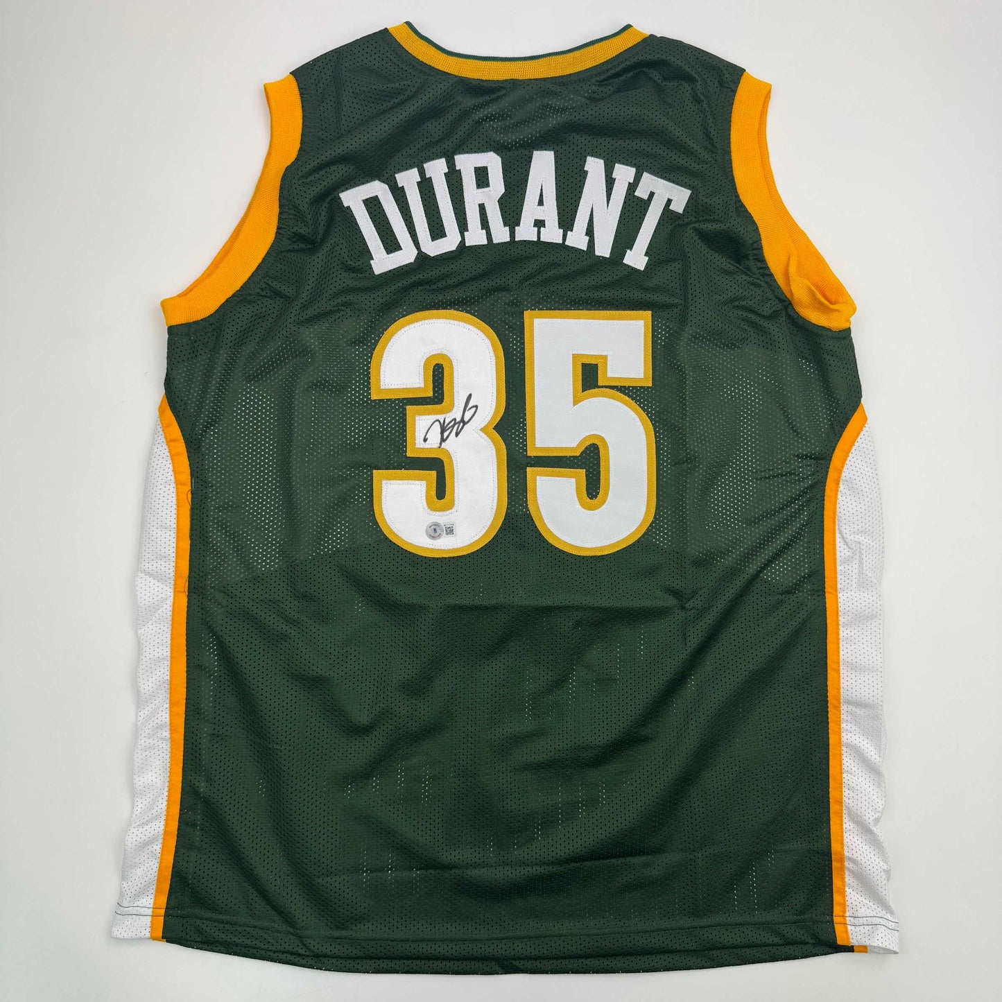Autographed/Signed Kevin Durant Seattle Green Basketball Jersey Beckett BAS COA