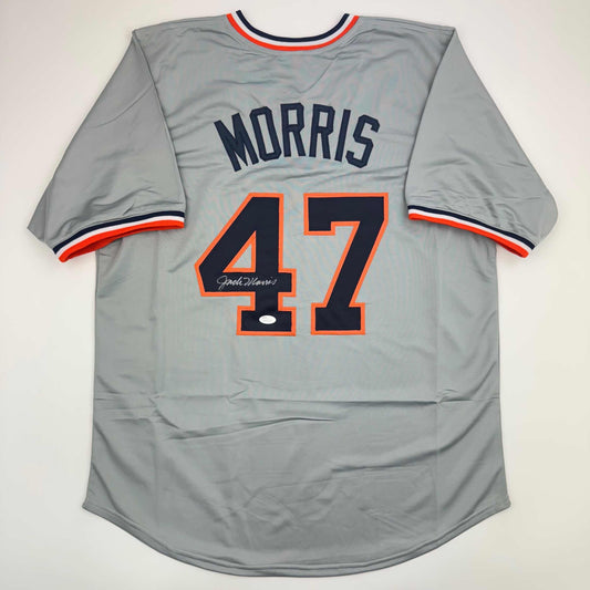 Autographed/Signed Jack Morris Detroit Grey Baseball Jersey JSA COA