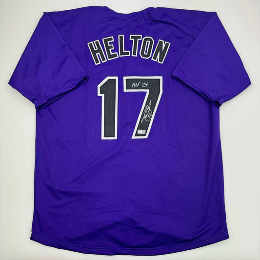 Autographed/Signed Todd Helton HOF 24 Colorado Purple Baseball Jersey Tristar COA