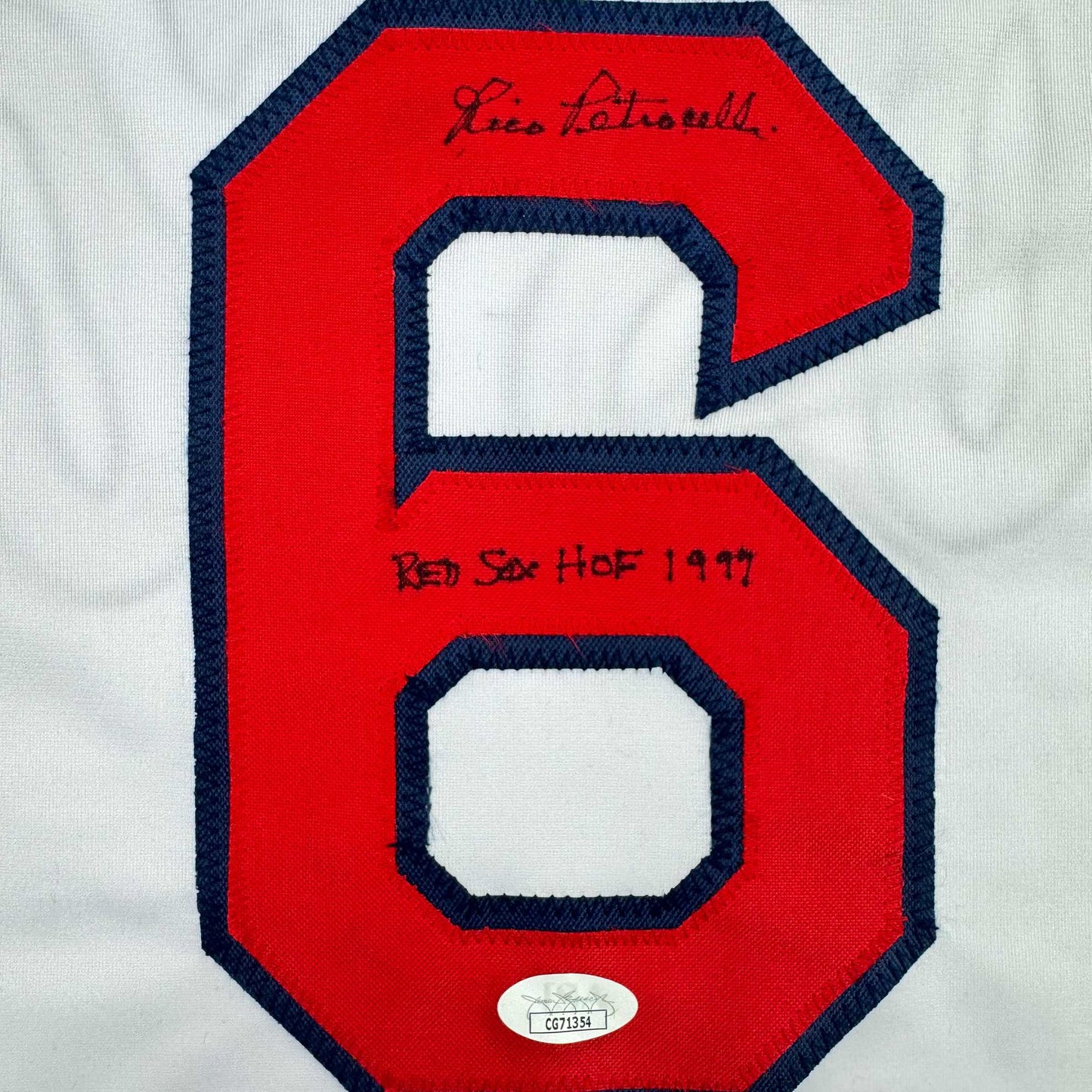 Autographed/Signed Rico Petrocelli HOF 1999 Boston White Baseball Jersey JSA COA