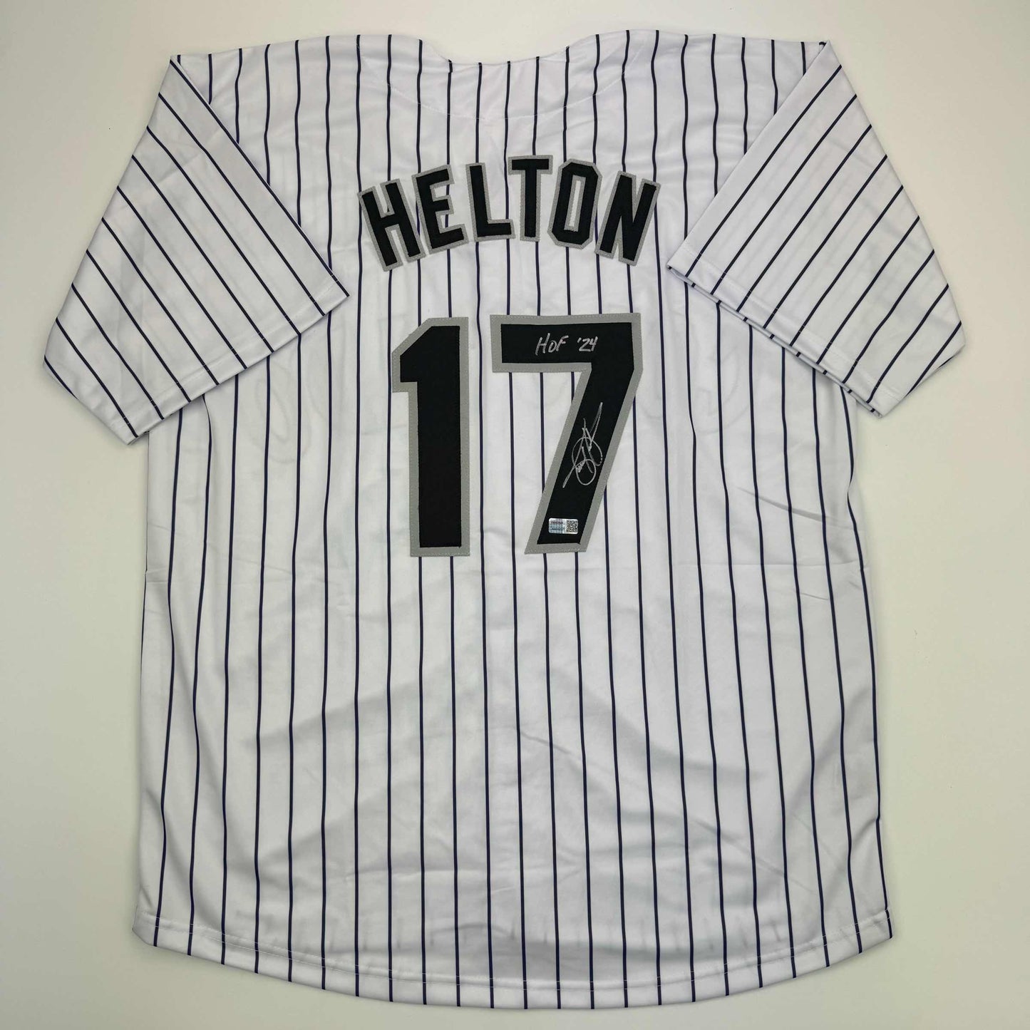 Autographed/Signed Todd Helton HOF 24 Colorado Pinstripe Baseball Jersey Tristar COA