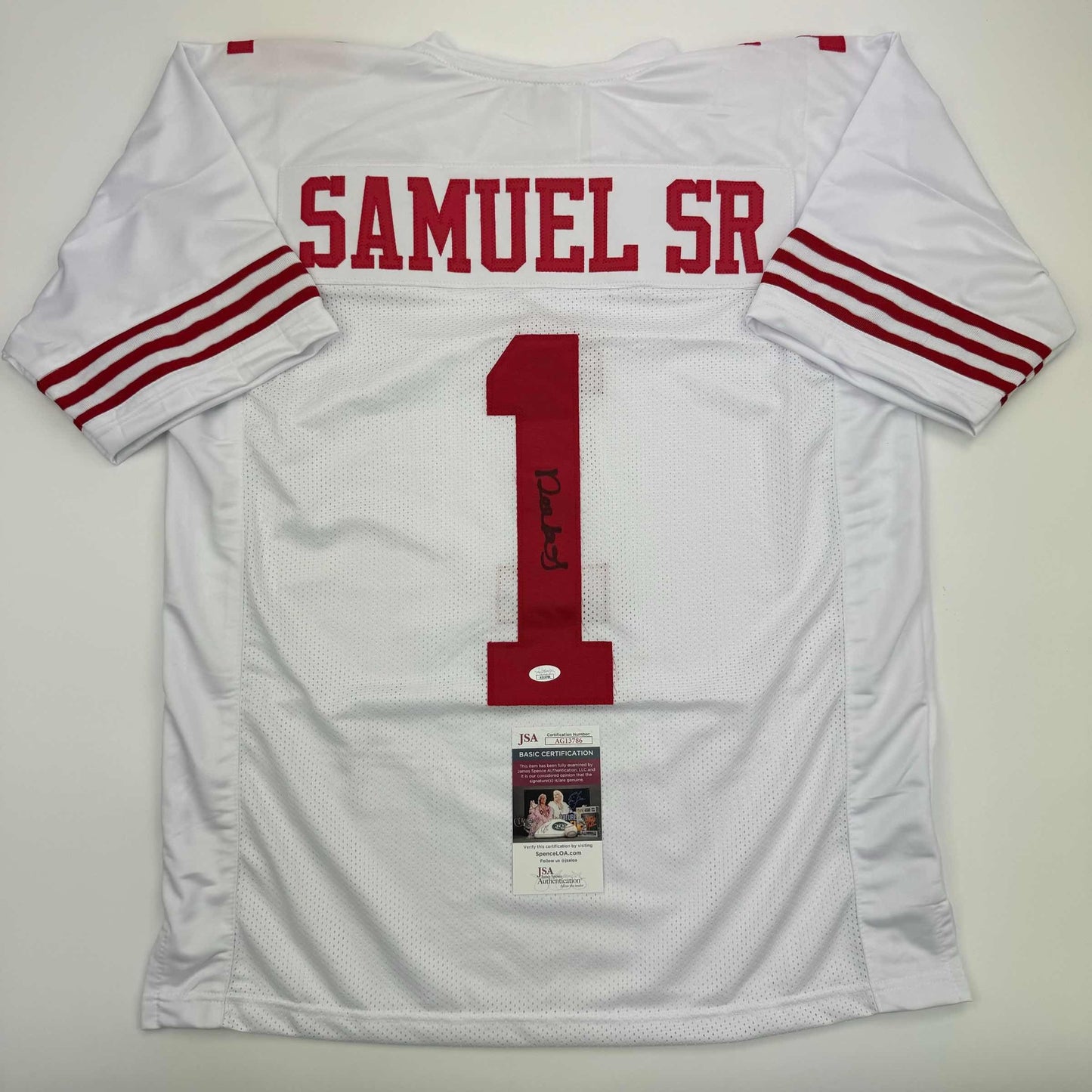 Autographed/Signed Deebo Samuel Sr. #1 San Francisco White Football Jersey JSA COA