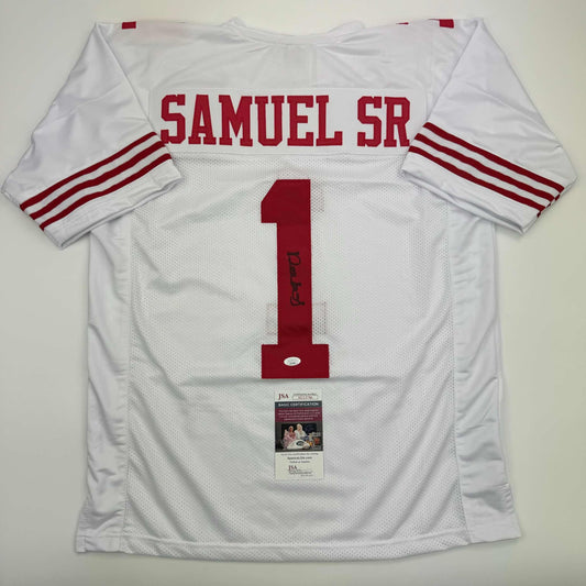 Autographed/Signed Deebo Samuel Sr. #1 San Francisco White Football Jersey JSA COA