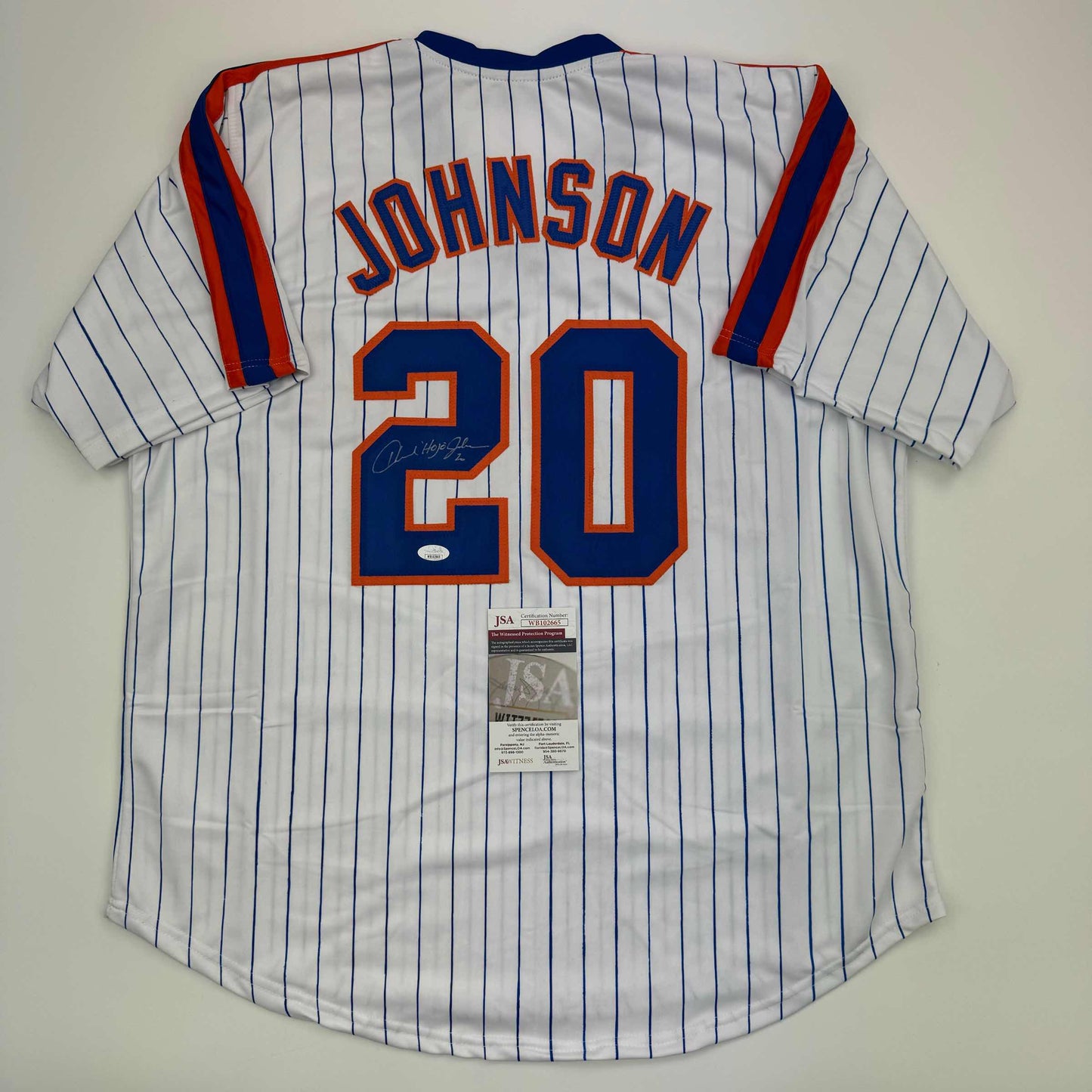 Autographed/Signed Howard Johnson HOJO New York Pinstripe Baseball Jersey JSA COA