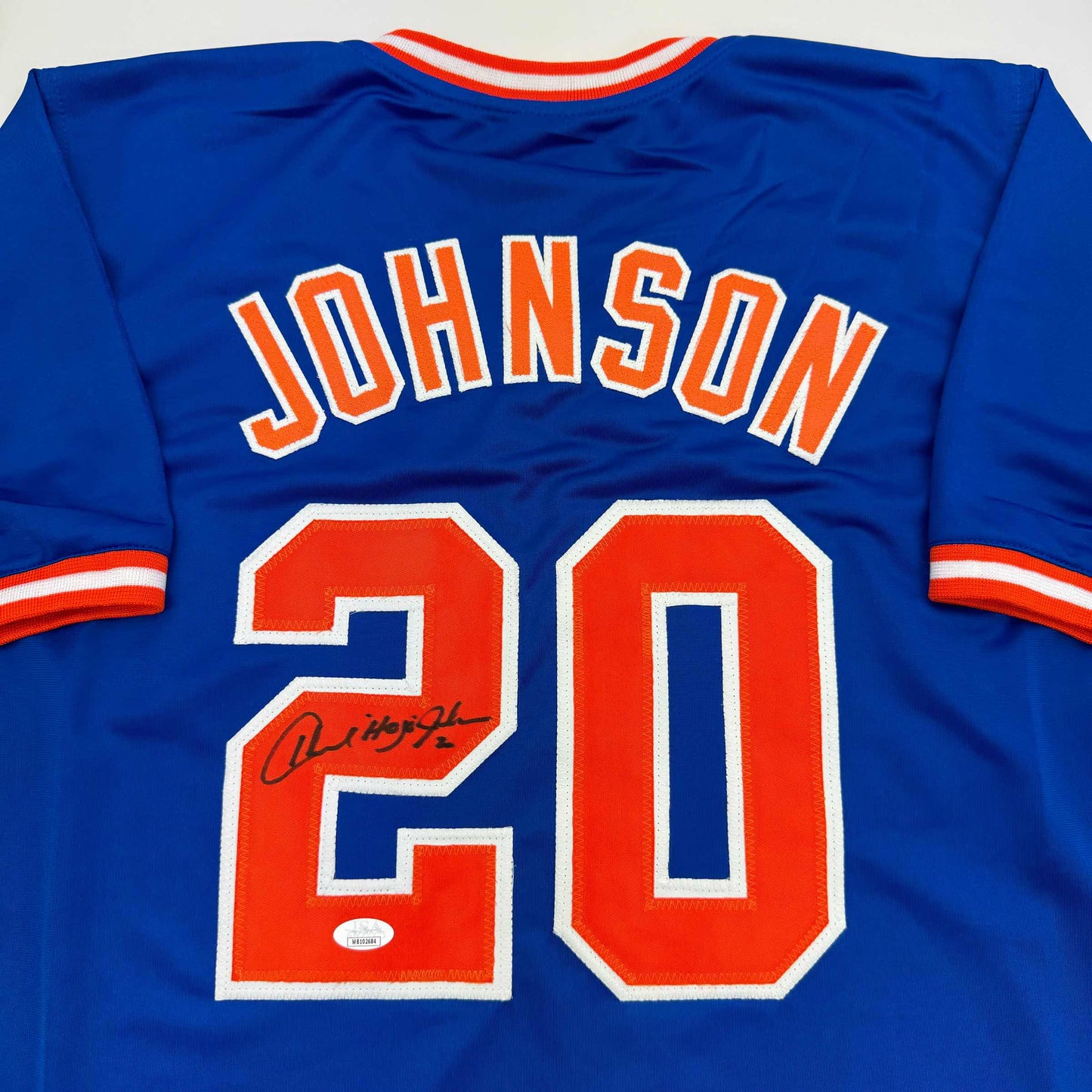 Autographed/Signed Howard Johnson "HOJO" New York Blue Baseball Jersey JSA COA