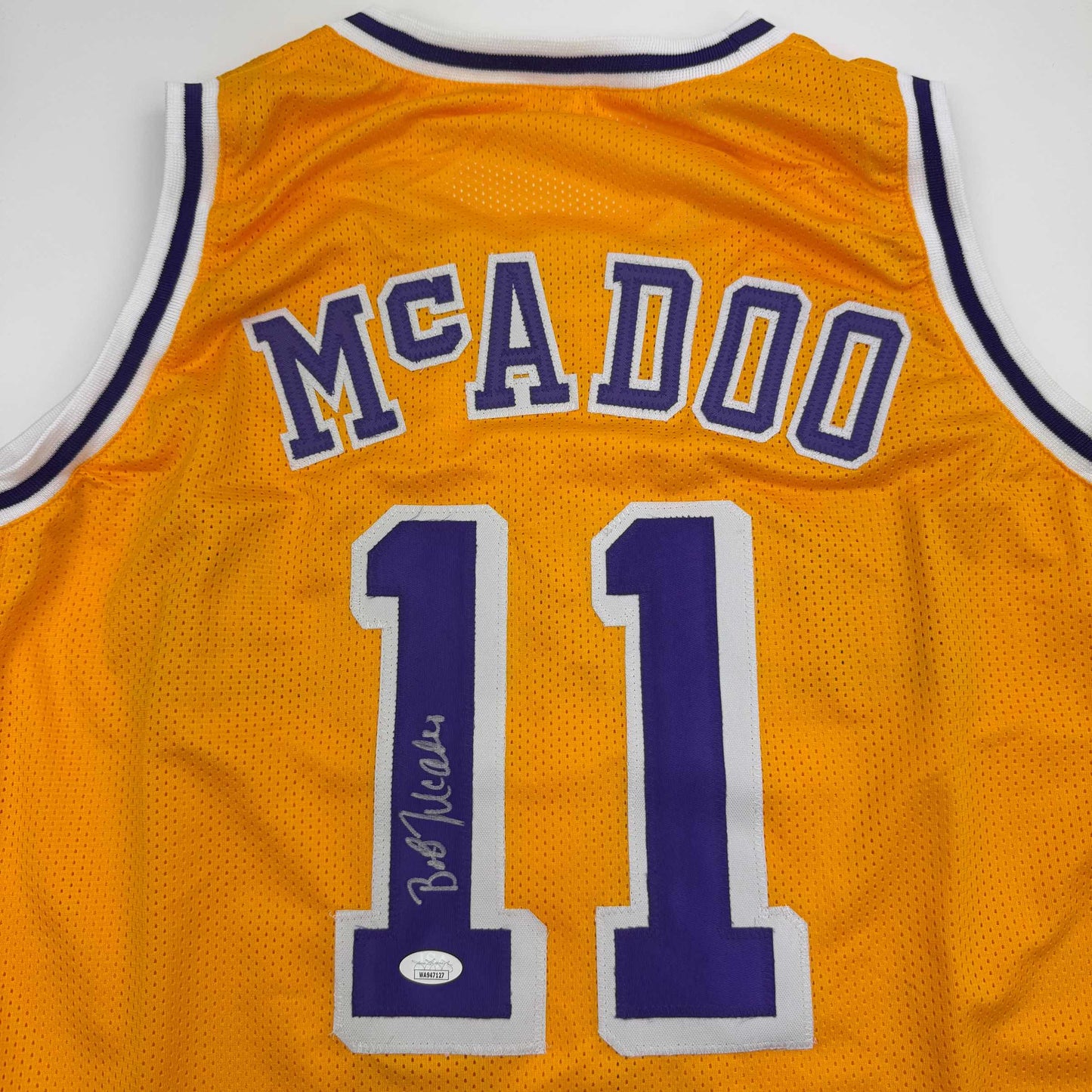 Autographed/Signed Bob McAdoo Los Angeles Yellow Basketball Jersey JSA COA