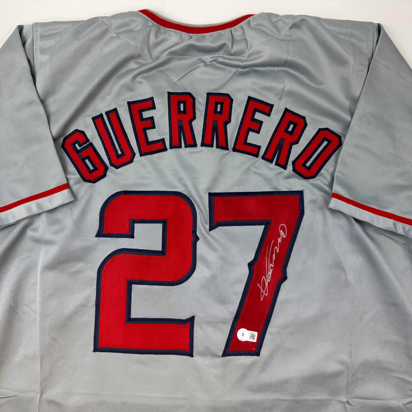 Autographed/Signed Vladimir Vlad Guerrero Los Angeles LA Anaheim Grey Baseball Jersey Beckett BAS COA