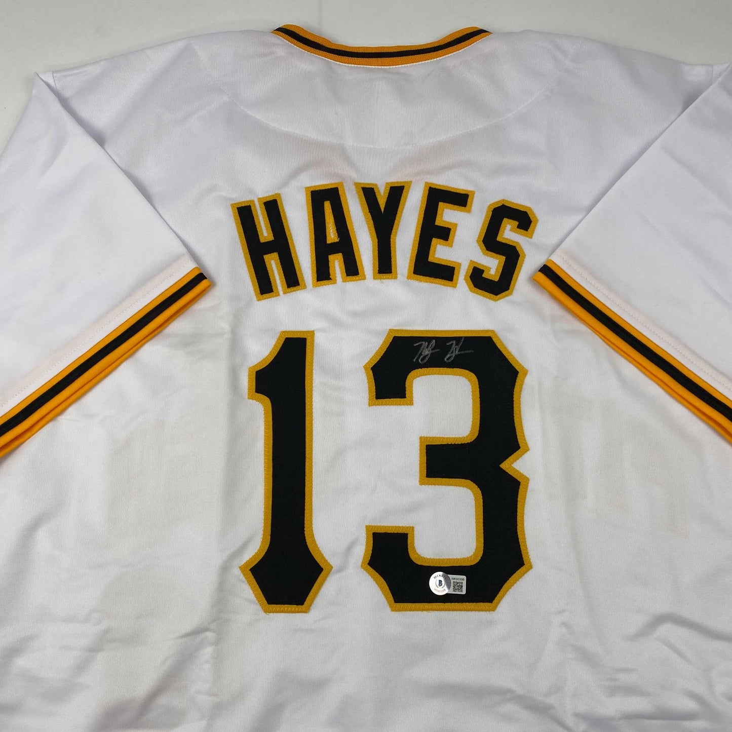 Autographed/Signed Ke'Bryan Hayes Pittsburgh White Baseball Jersey Beckett BAS COA