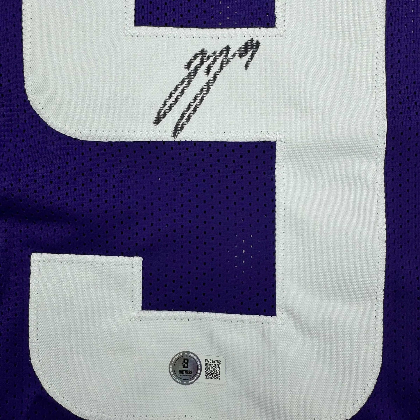 Autographed/Signed J.J. JJ McCarthy Minnesota Purple Football Jersey Beckett BAS COA