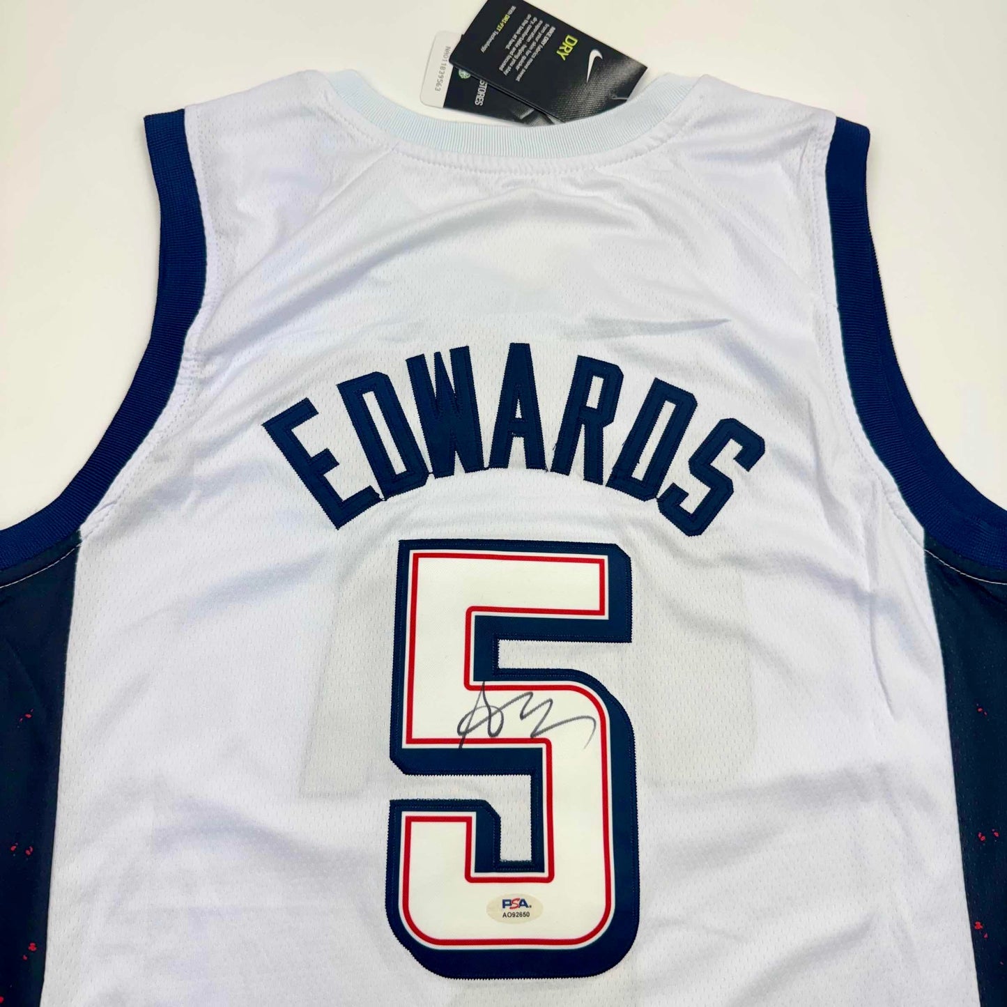 Autographed/Signed Anthony Edwards United States USA White Basketball Jersey PSA COA