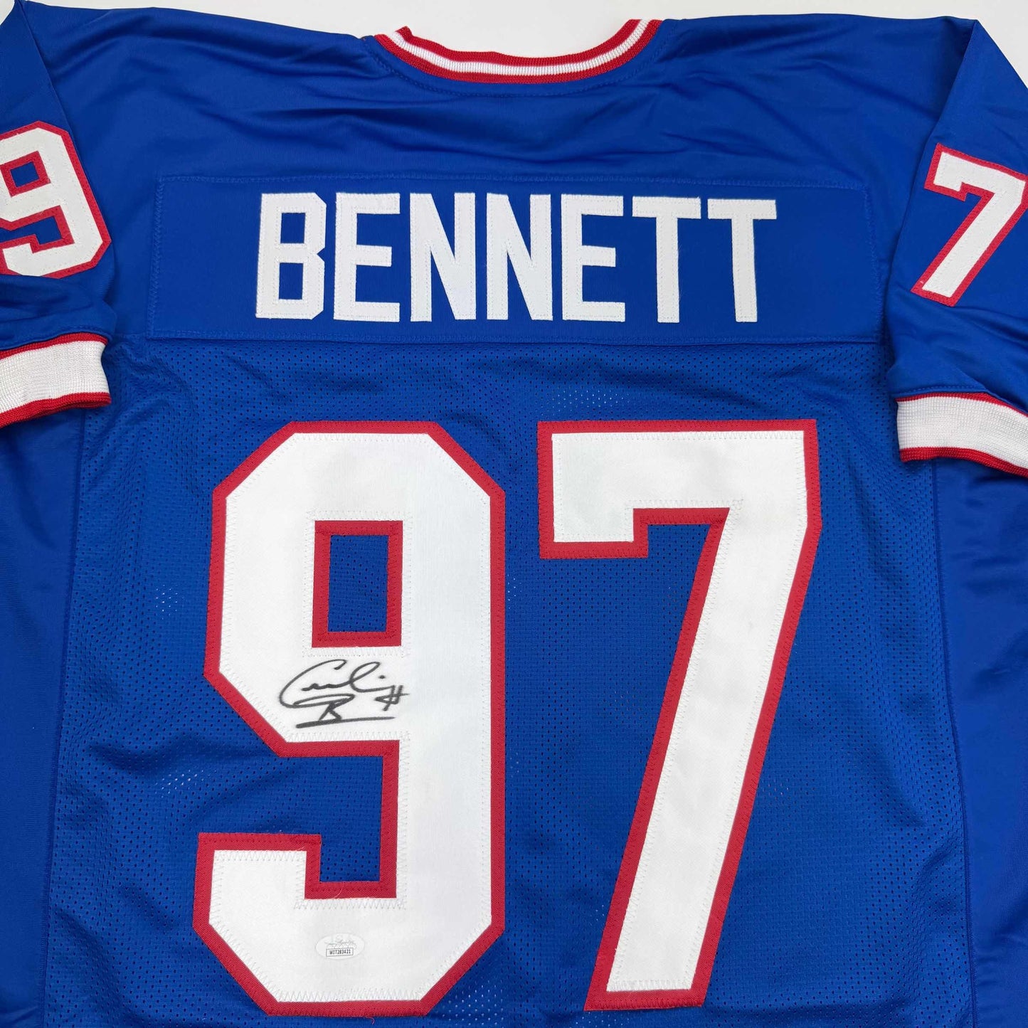 Autographed/Signed Cornelius Bennett Buffalo Blue Football Jersey JSA COA