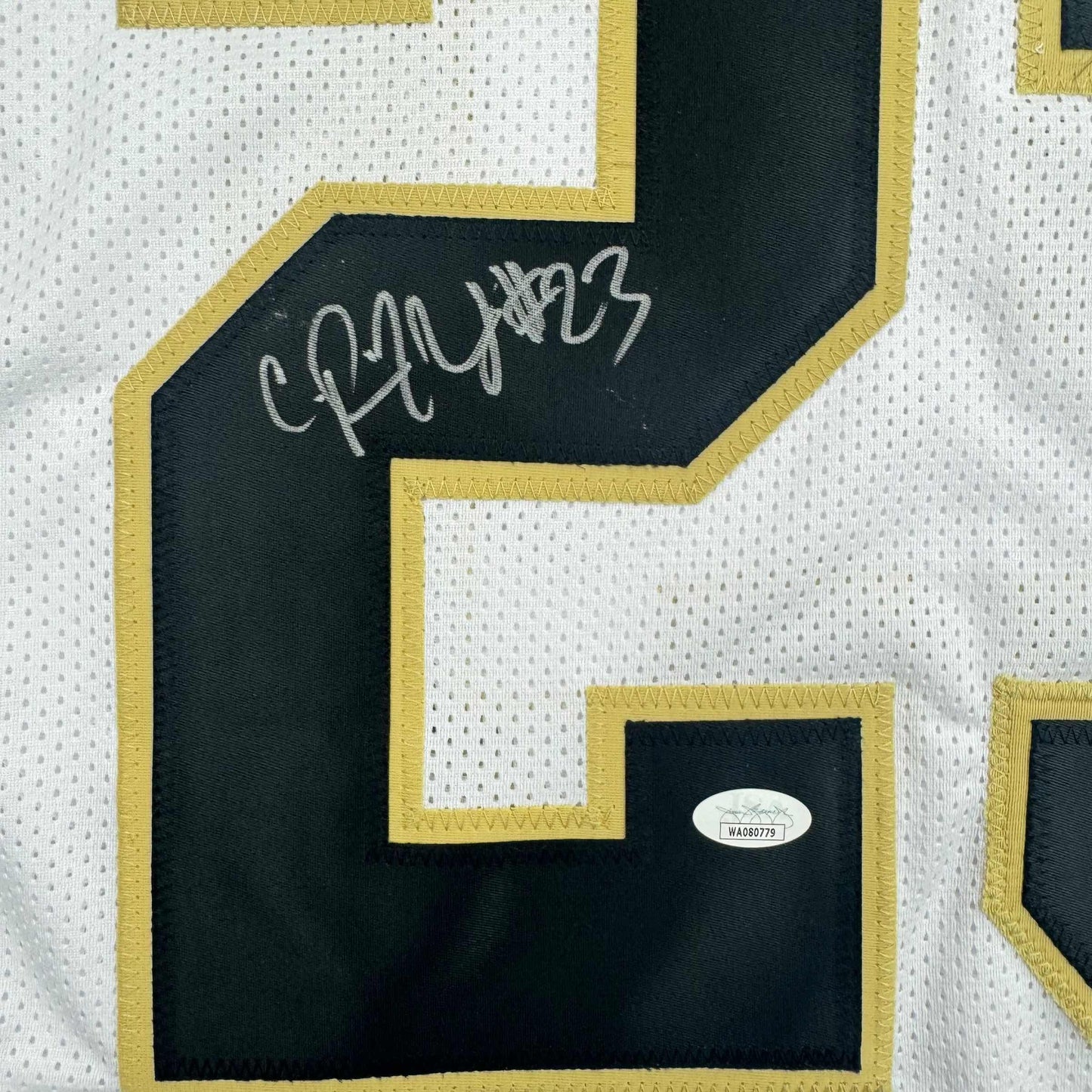 Autographed/Signed Pierre Thomas New Orleans White Football Jersey JSA COA