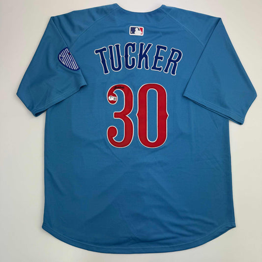 Autographed/Signed Kyle Tucker Chicago Blue Baseball Jersey Beckett BAS COA