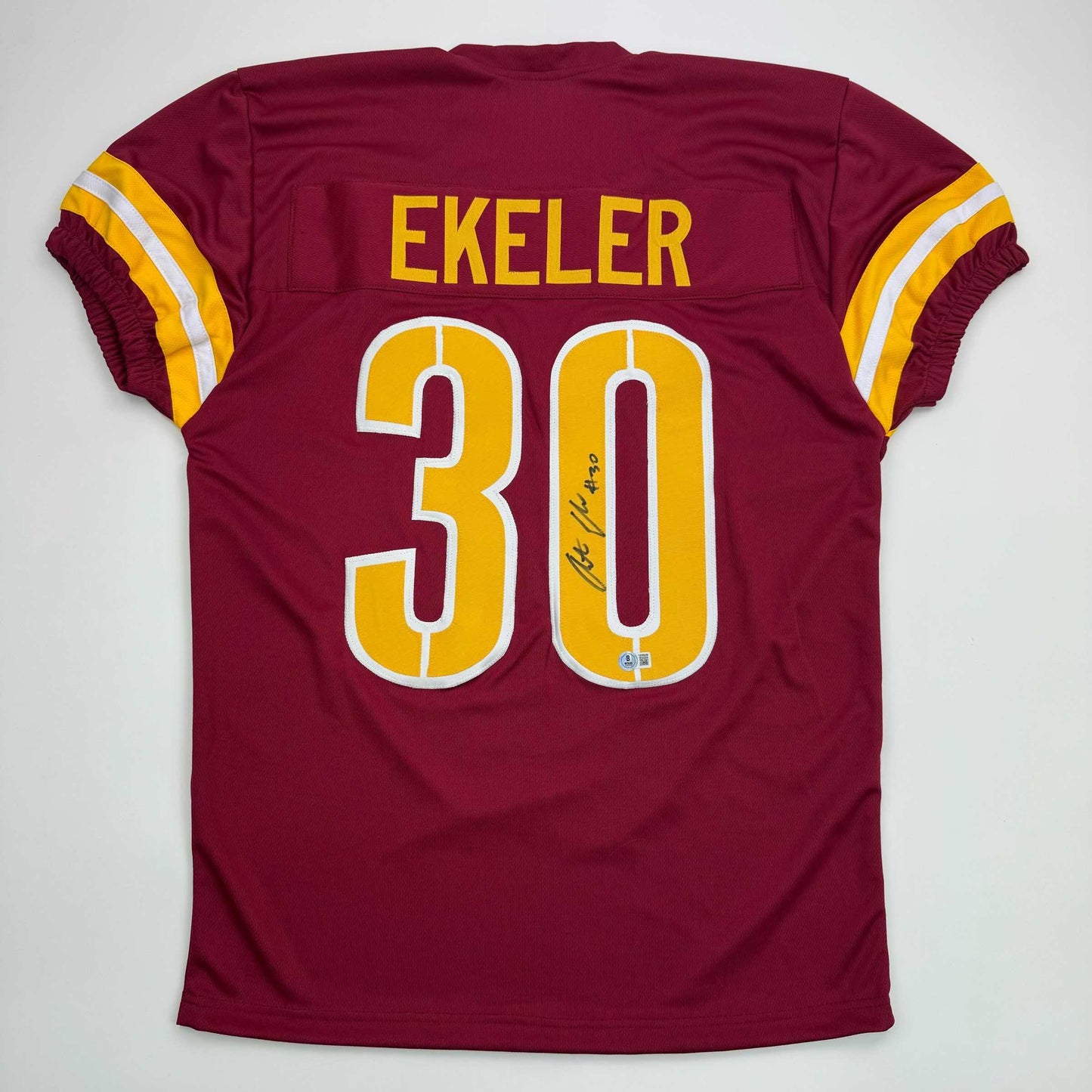 Autographed/Signed Austin Ekeler Washington Burgundy Football Jersey Beckett BAS COA
