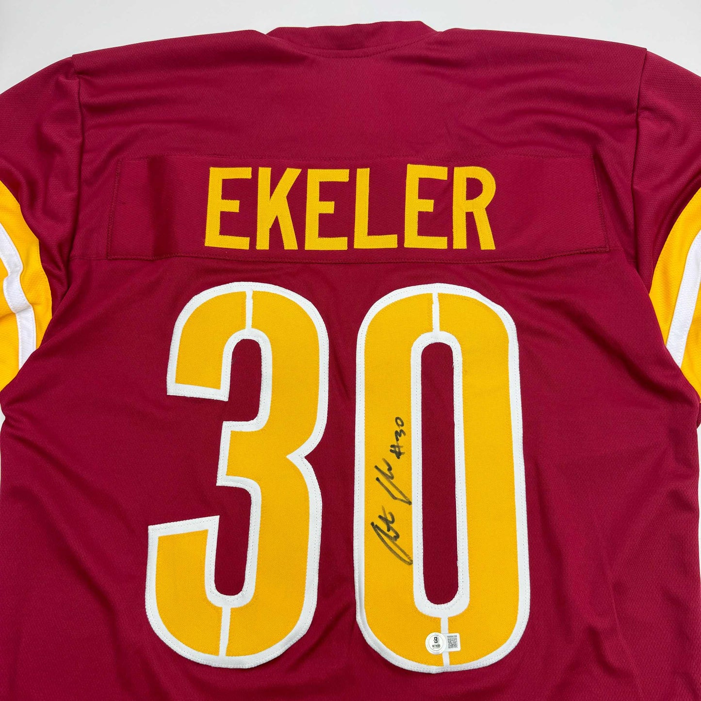 Autographed/Signed Austin Ekeler Washington Burgundy Football Jersey Beckett BAS COA