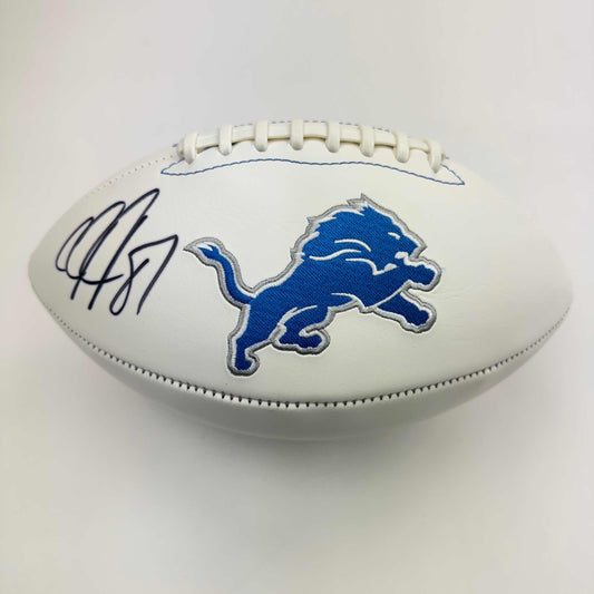 Autographed/Signed Calvin Johnson Detroit Lions Full Size F/S White Panel Logo Football Beckett COA