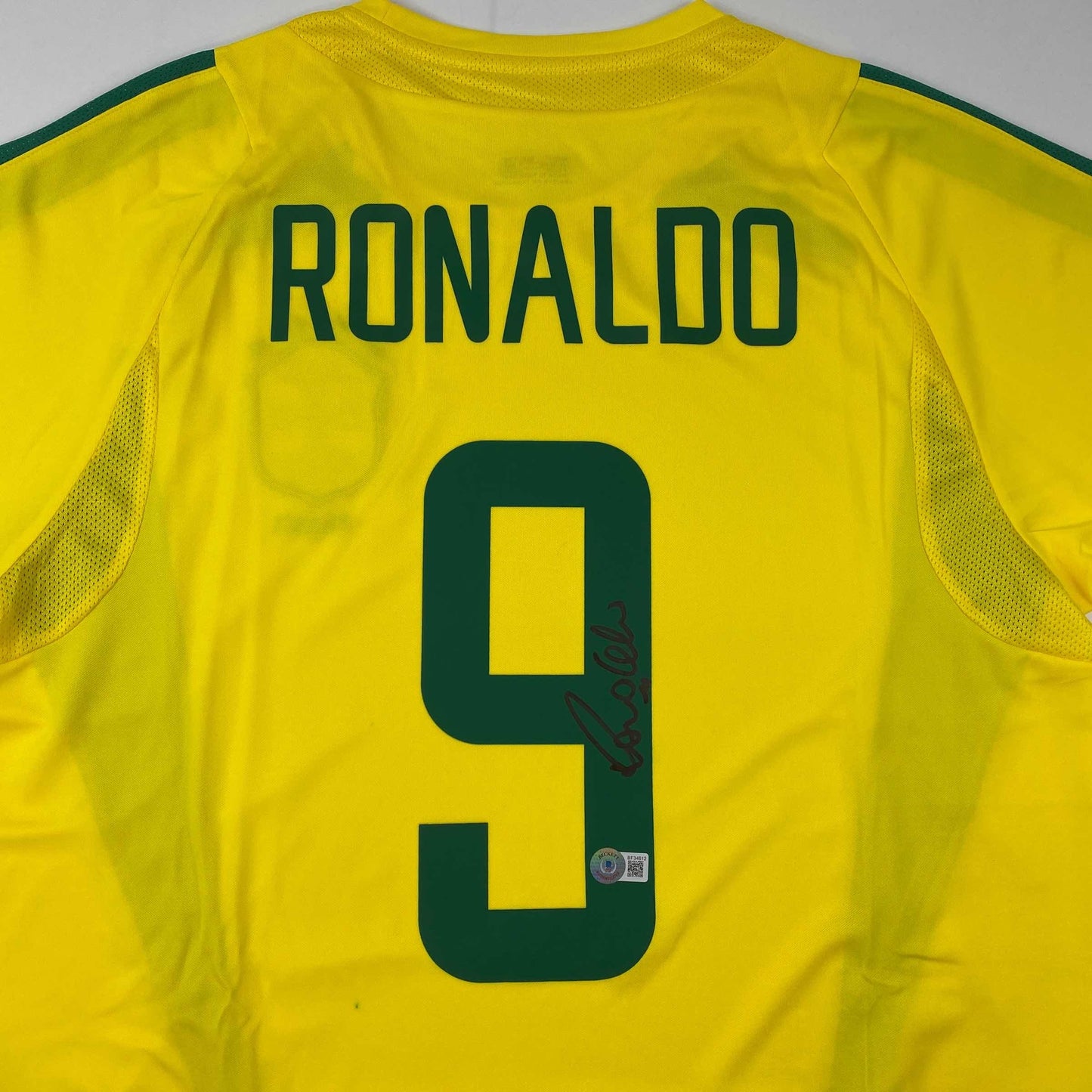 Autographed/Signed Ronaldo Nazario Brazil Yellow Soccer Jersey Beckett BAS COA