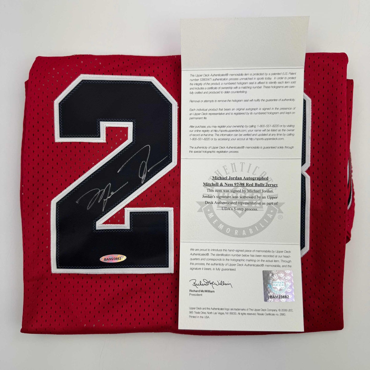 Autographed/Signed Michael Jordan Chicago Red Basketball Jersey Upper Deck UDA COA