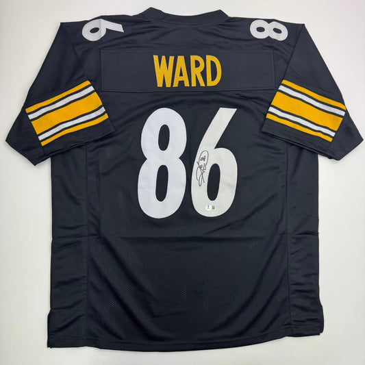 Autographed/Signed Hines Ward Pittsburgh Black Football Jersey Beckett BAS COA