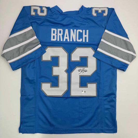Autographed/Signed Brian Branch Detroit Blue Football Jersey Beckett BAS COA