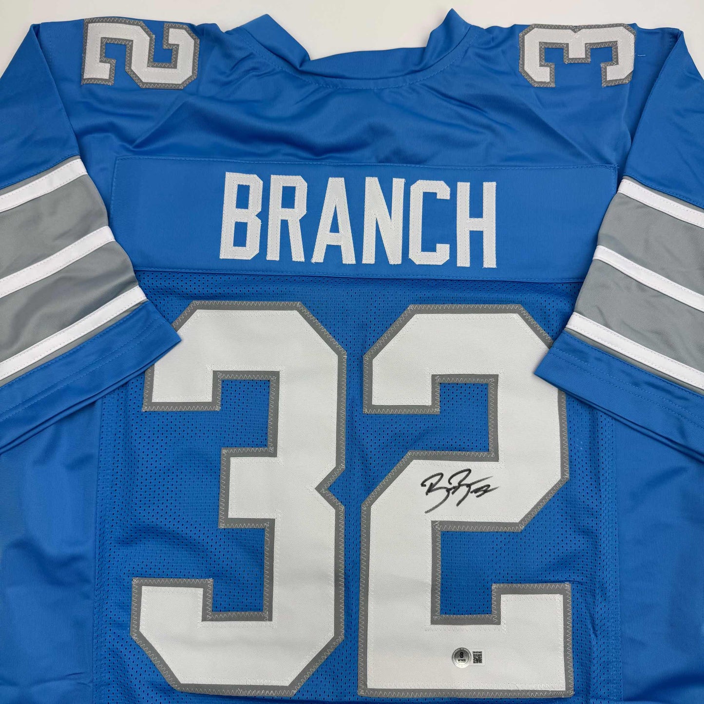 Autographed/Signed Brian Branch Detroit Blue Football Jersey Beckett BAS COA