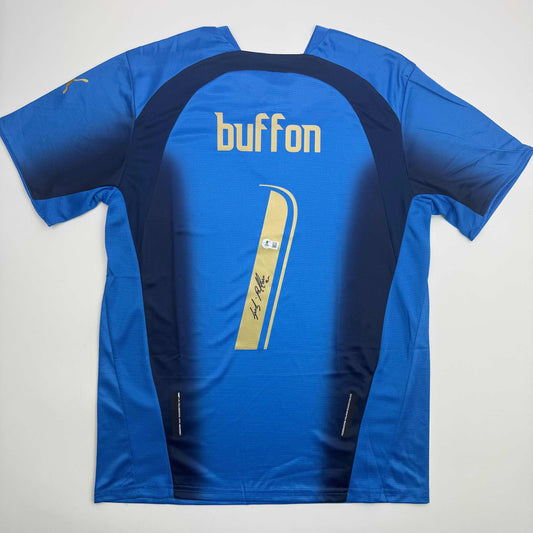 Autographed/Signed Gianluigi Buffon Italy Blue Soccer Futbol Jersey Beckett BAS COA