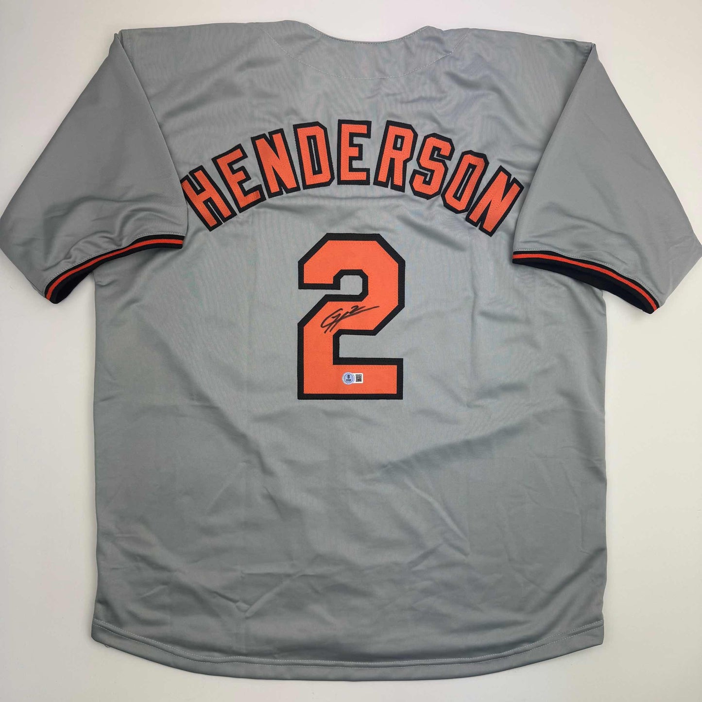 Autographed/Signed Gunnar Henderson Baltimore Grey Baseball Jersey Beckett BAS COA