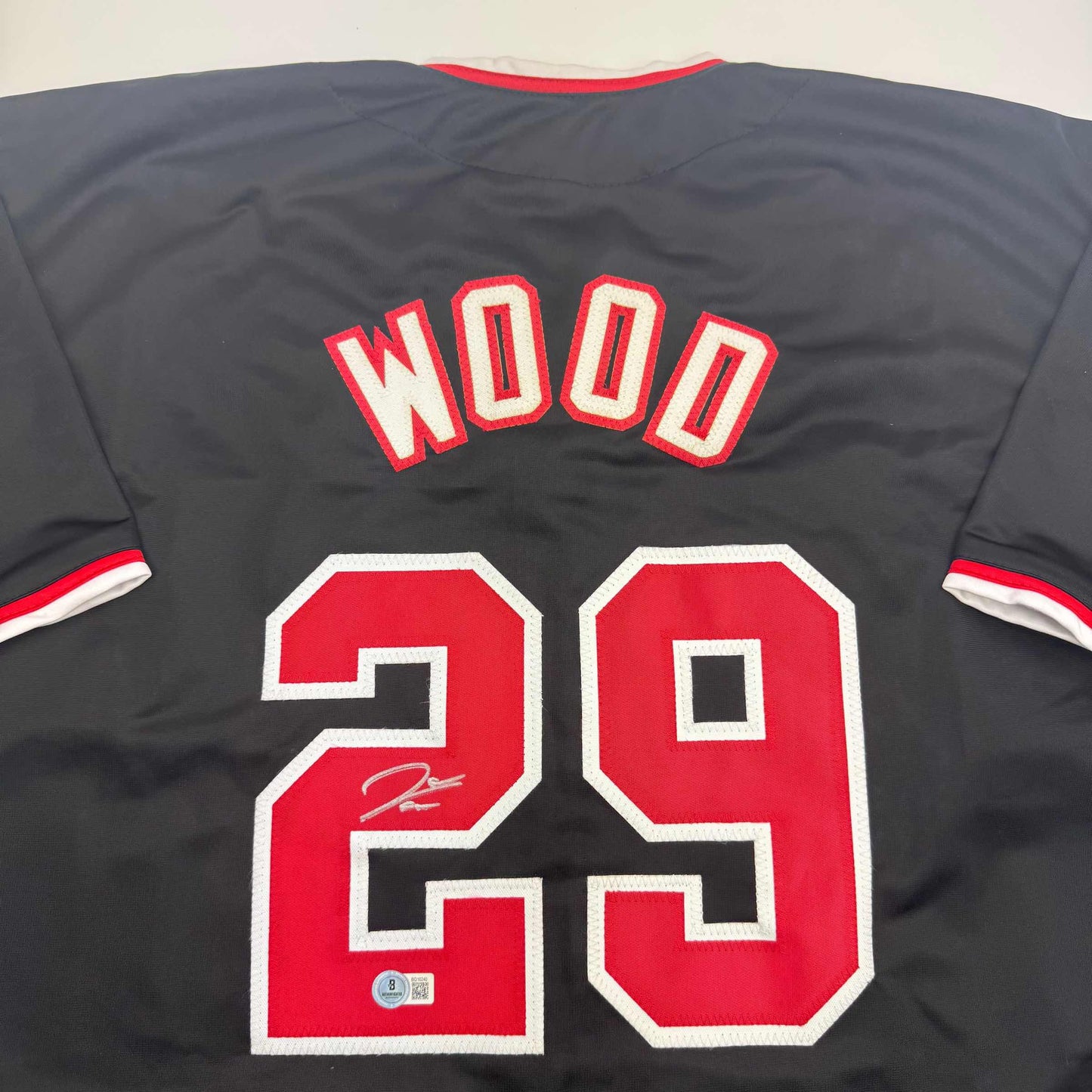 Autographed/Signed James Wood Washington Black Baseball Jersey Beckett BAS COA
