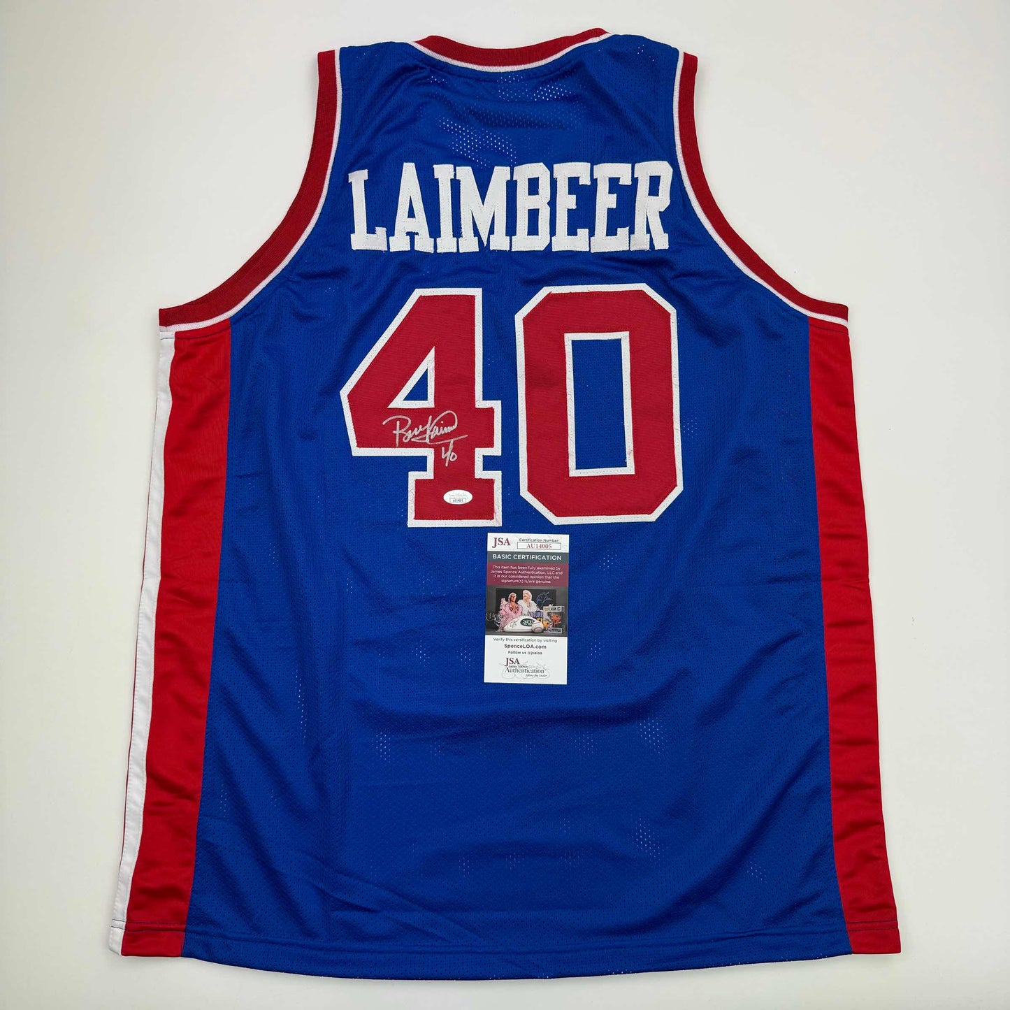 Autographed/Signed Bill Laimbeer Detroit Blue Basketball Jersey JSA COA