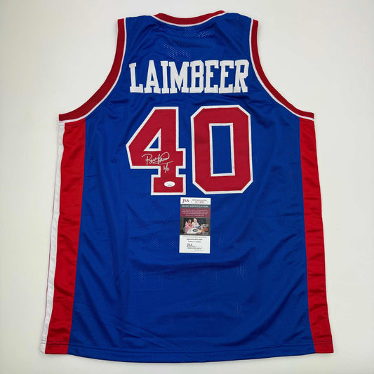 Autographed/Signed Bill Laimbeer Detroit Blue Basketball Jersey JSA COA