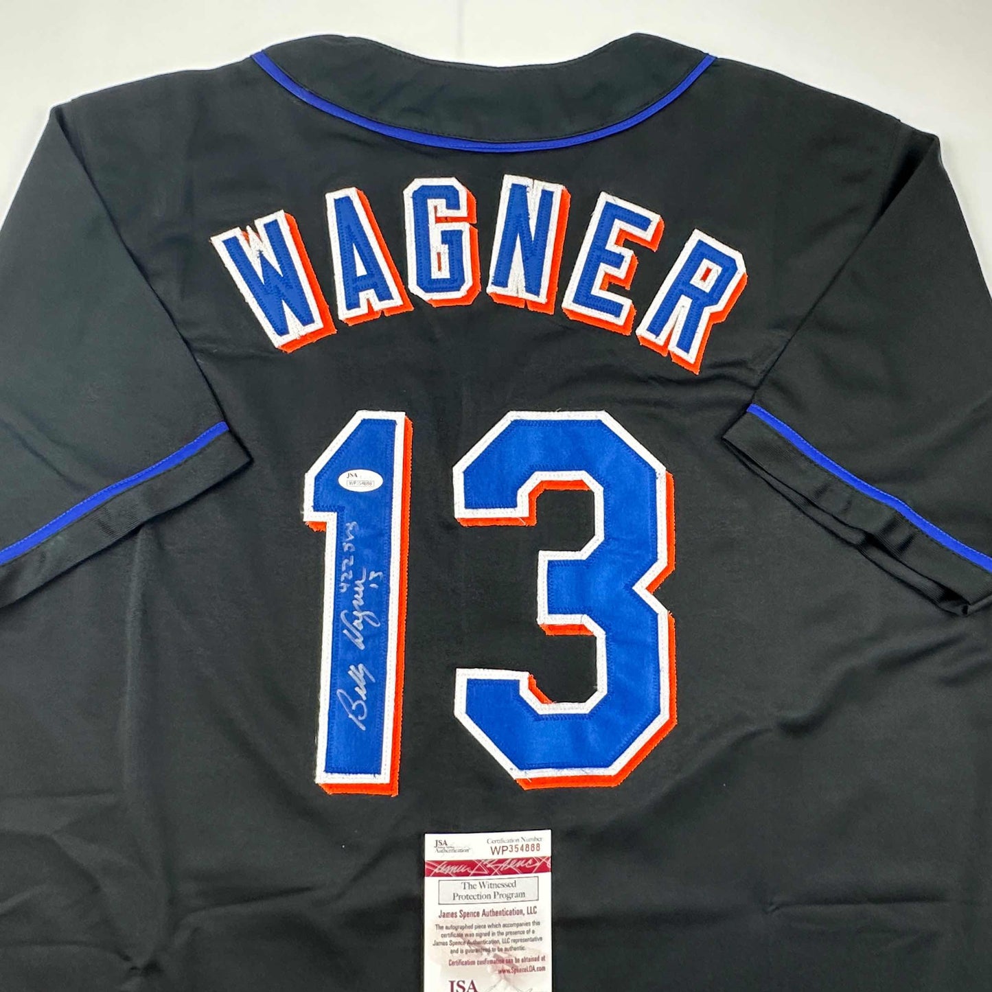 Autographed/Signed Billy Wagner 422 Saves New York Black Baseball Jersey JSA COA