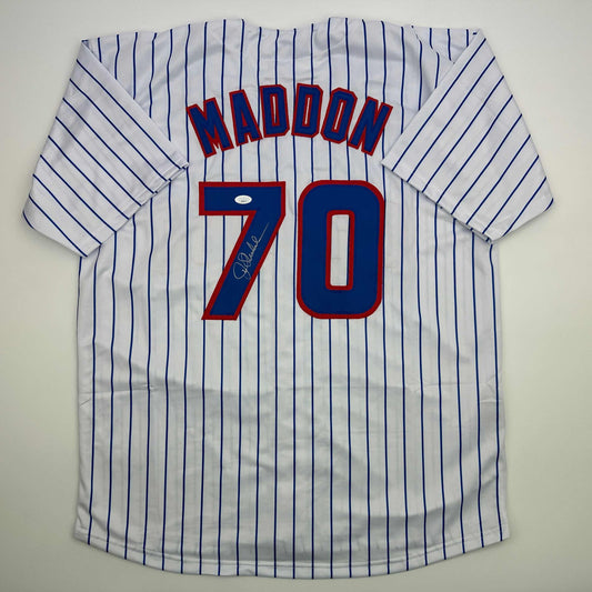 Autographed/Signed Joe Maddon Chicago Pinstripe Baseball Jersey JSA COA