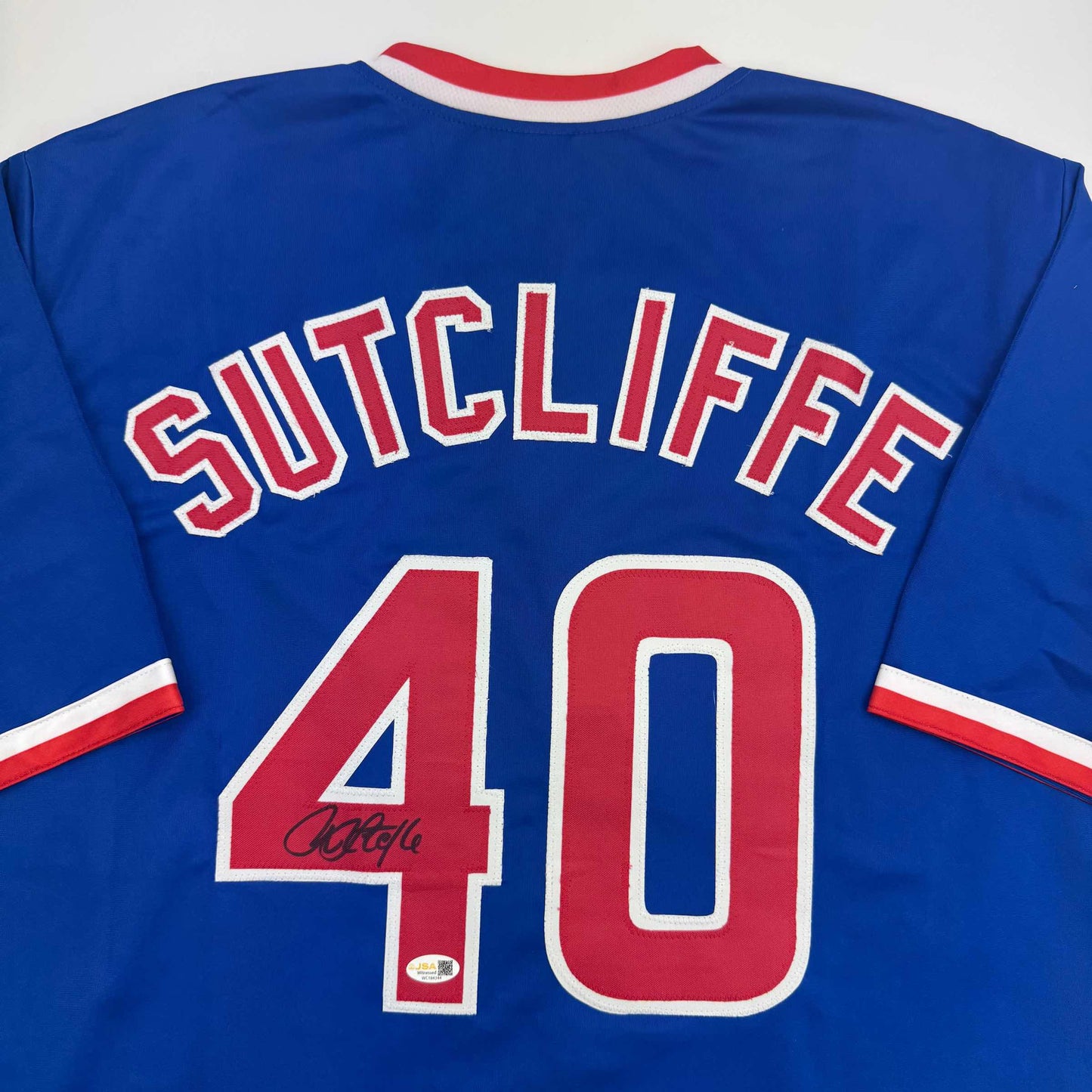 Autographed/Signed Rick Sutcliffe Chicago Blue Baseball Jersey Beckett BAS COA