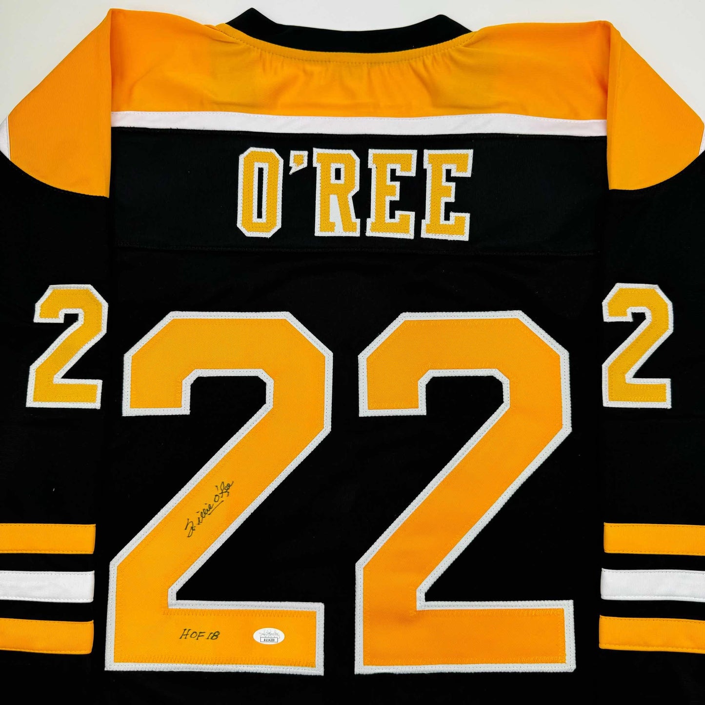 Autographed/Signed Willie O'Ree "HOF 2018" Boston Black Hockey Jersey JSA COA