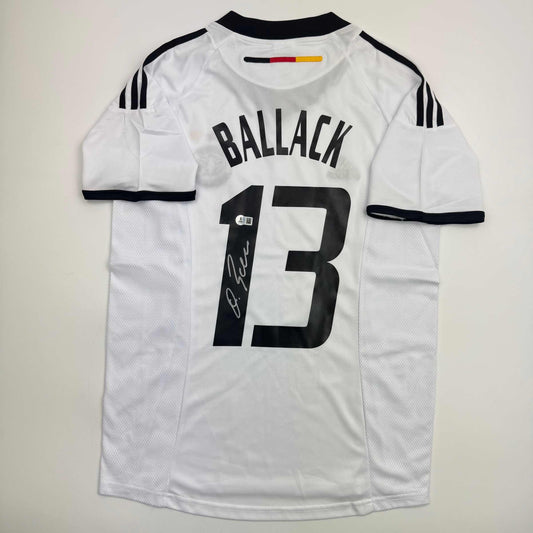 Autographed/Signed Michael Ballack Germany White Soccer World Cup Jersey Beckett BAS COA