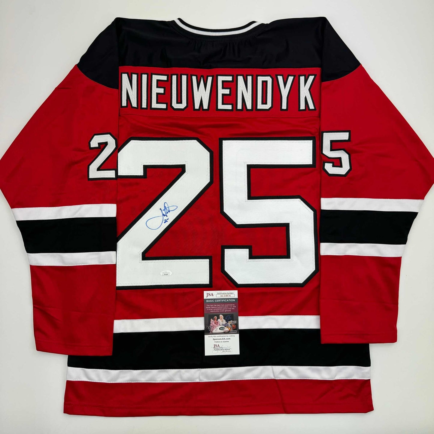 Autographed/Signed Joe Nieuwendyk New Jersey Red Hockey Jersey JSA COA